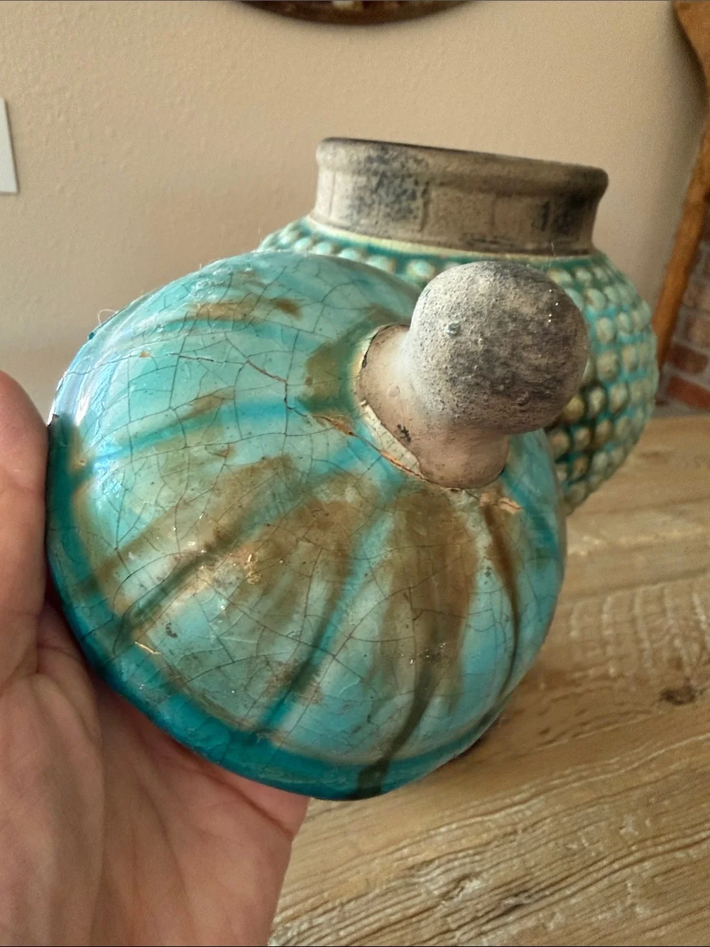 Turquoise and Brown Textured Decorative Vase